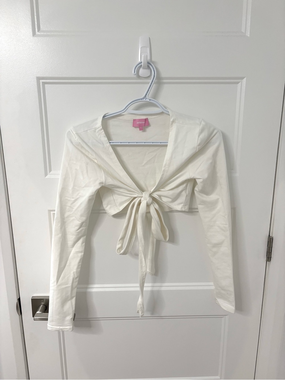 Edikted White Tie-Front Long Sleeve Crop Top